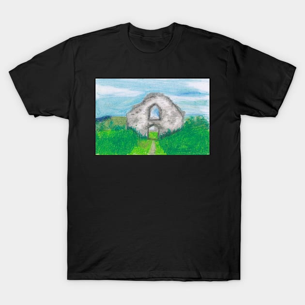 Hen Eglwys, Chapel on the Hill - Pastel Drawing T-Shirt by SimplyMrHill